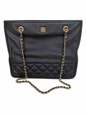 Authentic Vintage Givenchy 4G Logo Quilted Chain Tote Bag Black|Gold